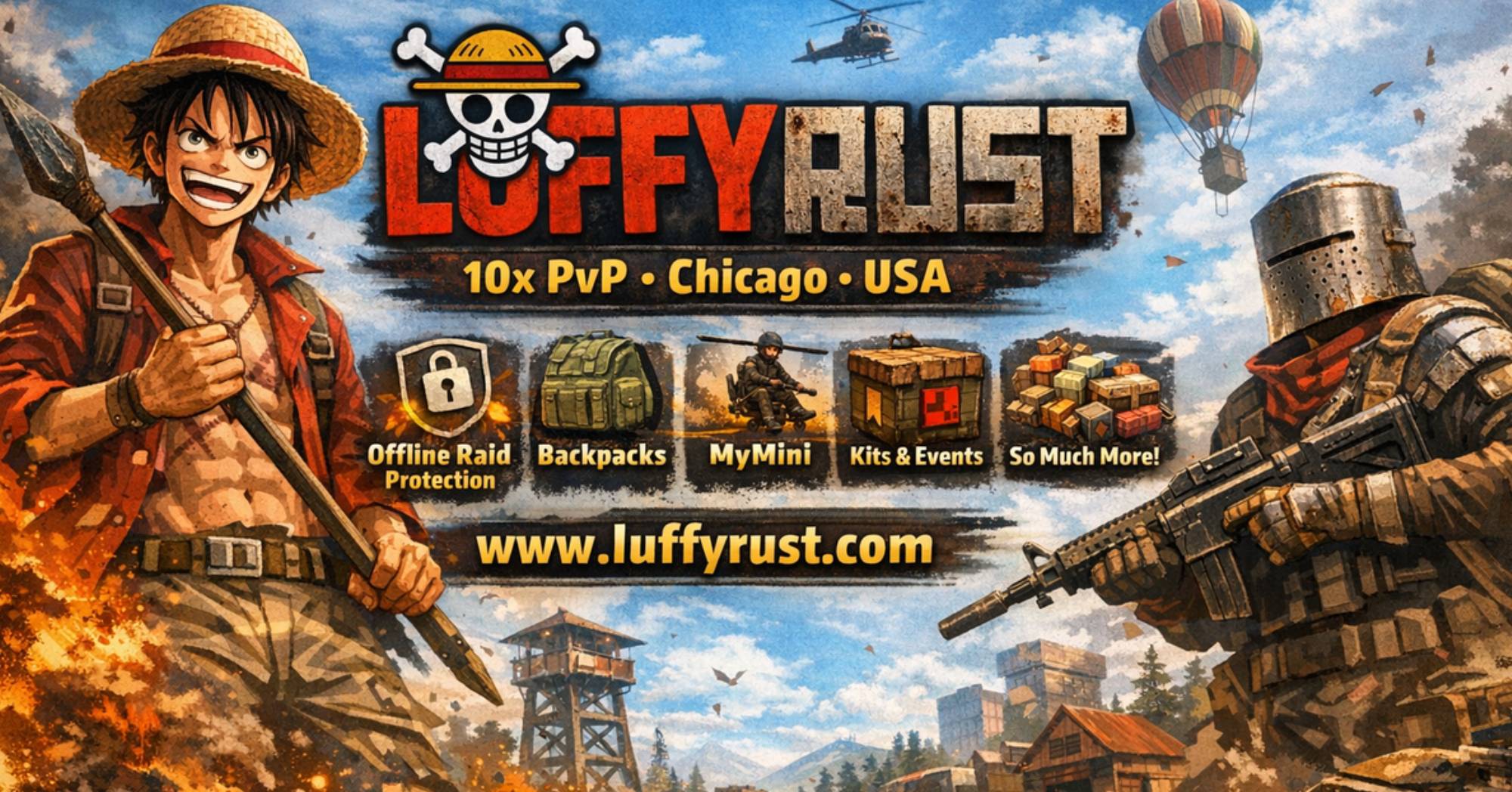 LuffyRust Chicago USA - 10xPvP|BP-Share|Kits|Skins|Backpacks|and more.. Server Image