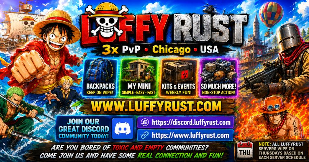 LuffyRust 3X Chicago PvP Solo Duo Trio|Raid Window|Kits|Skins Server Image