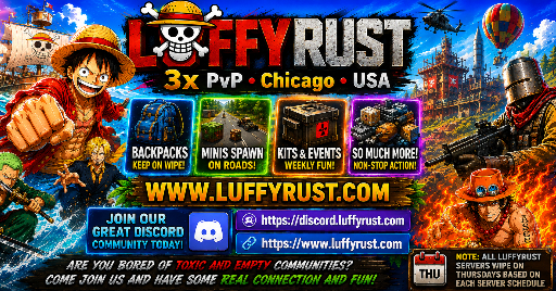 LuffyRust Chicago USA - 3x PvP Solo Duo Trio|Raid Window|Kits|Skins Server Image